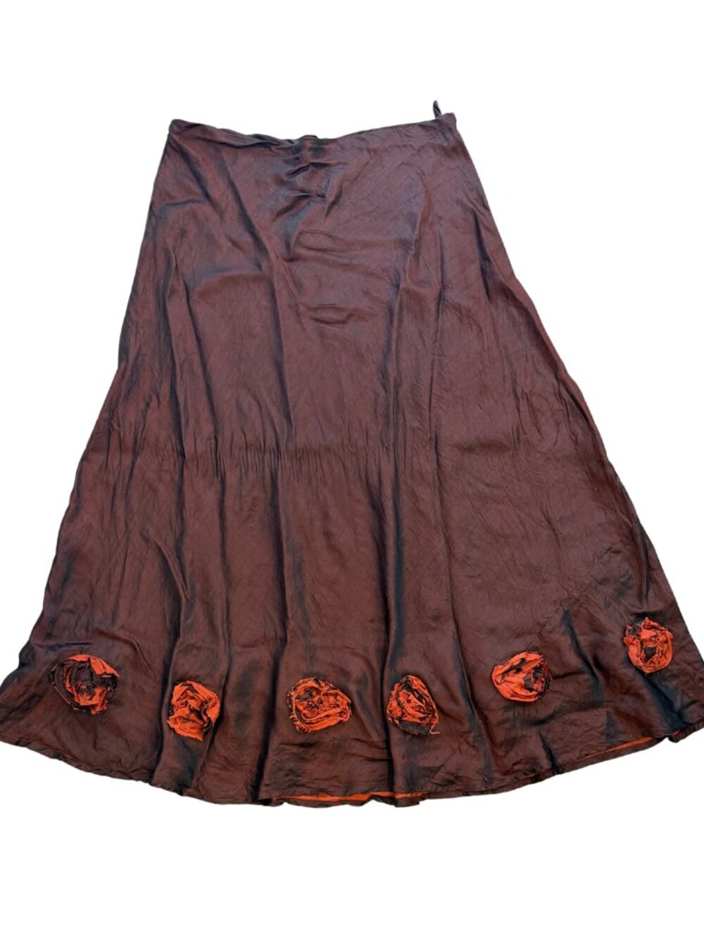 Vintage 90s Flowy Brown Orange 90s Flower Maxi Skirt 100% Silk Size Medium